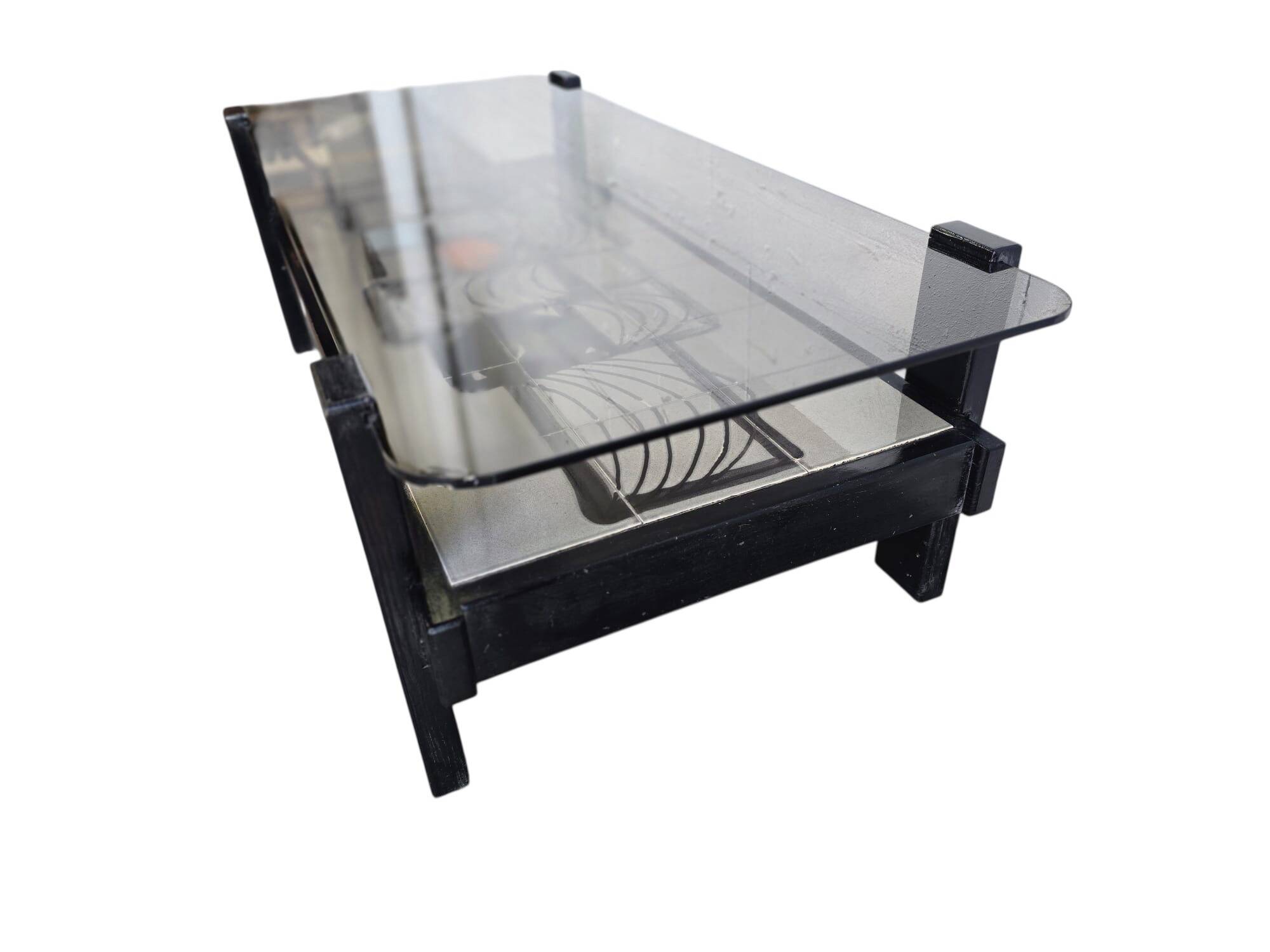 vintage coffee table with smoked brown glass