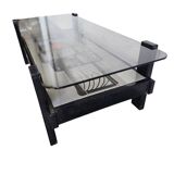 table basse vintage avec verre brun fumé