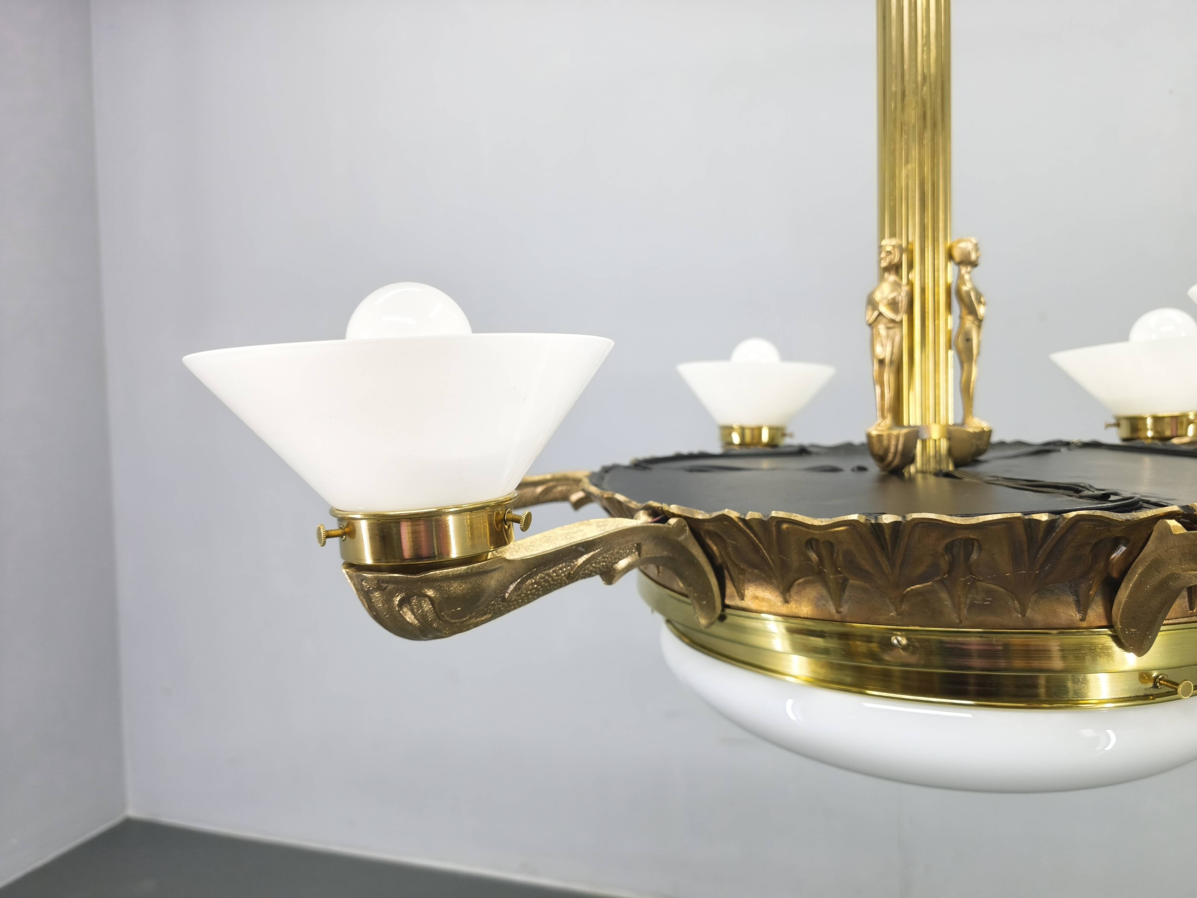 Art Deco chandelier with glass shade, Czechoslovakia, 1930s