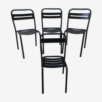 Série de 4 chaises Tolix t1 & t2 métal noir années 50