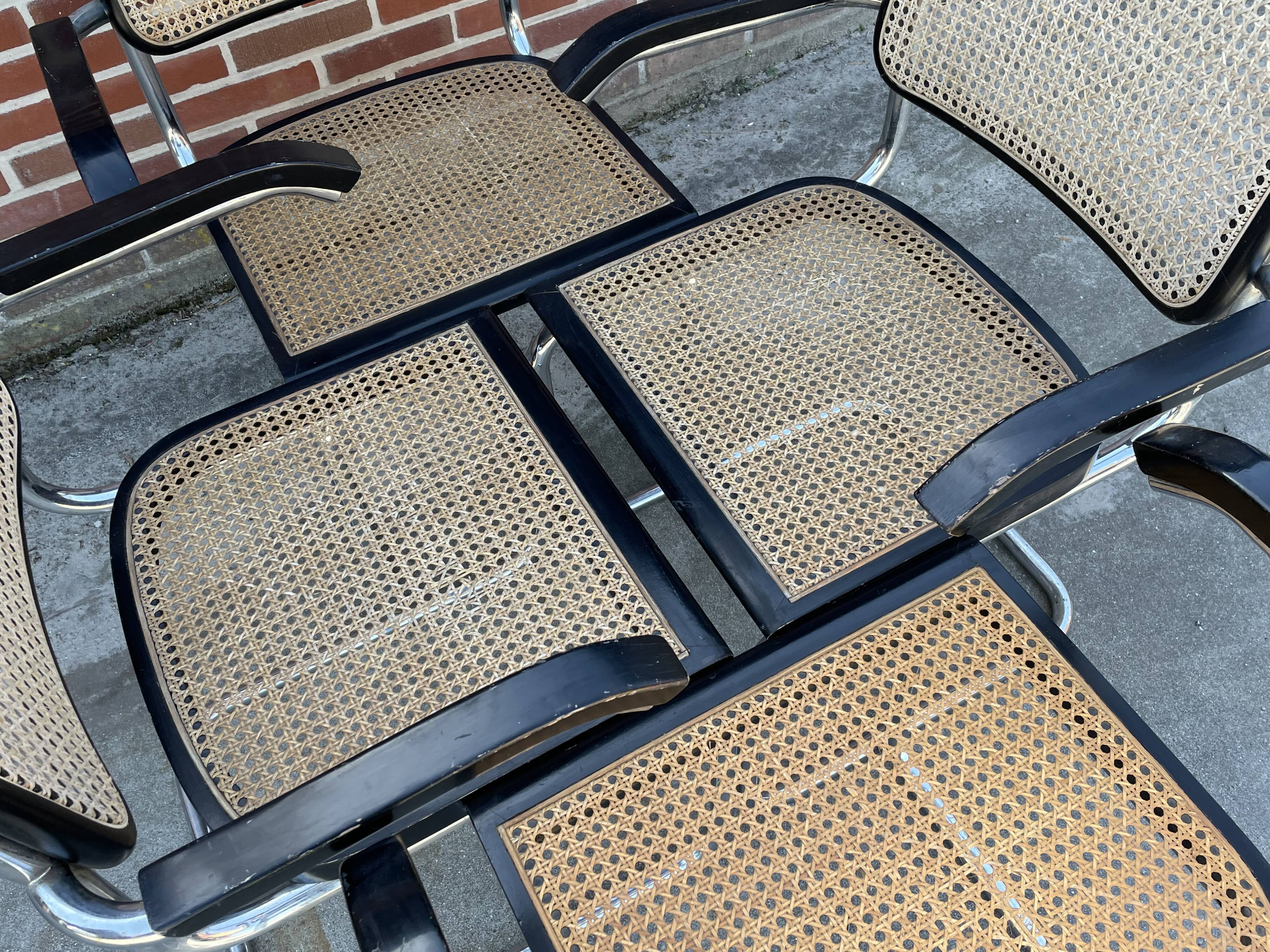 Set of 4 chairs model B64 Cesca with armrests in Black and Chrome