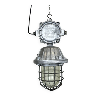 Large Industrial Cast Aluminium Cage Pendant Light, 1970s