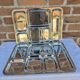 Pair of flat stainless steel serving trays