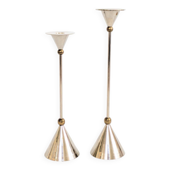 Pair of candlesticks | Steel and brass | Postmodern 1980s