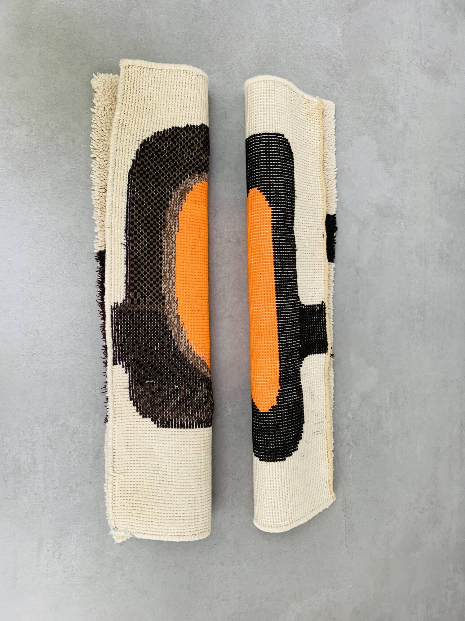 Pair of 70's wool rugs/bedside mats, Scandinavian style.
