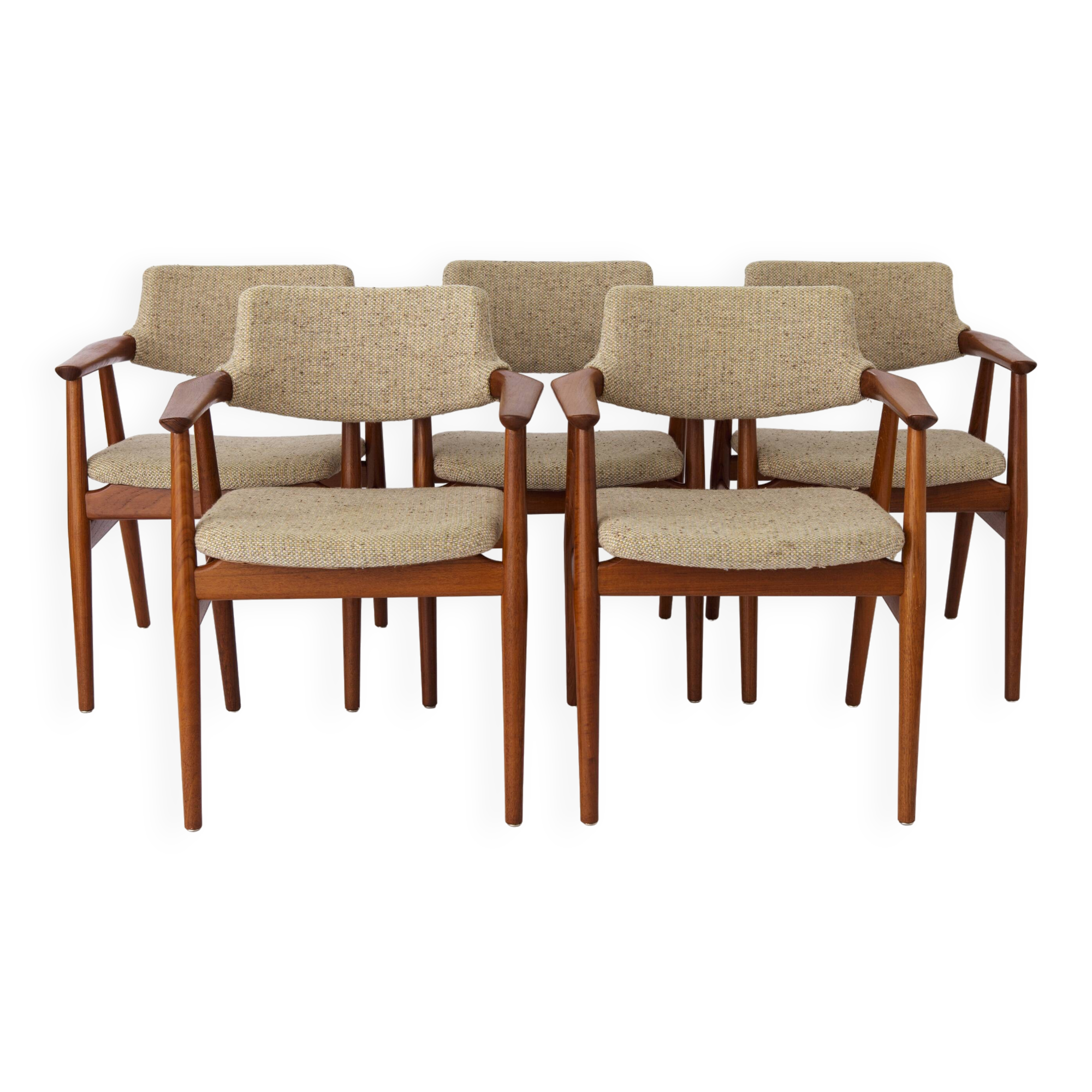 5 Erik Kirkegaard Chairs, 1960s, Vintage, for Glostrup, model GM11, Danish, Teak