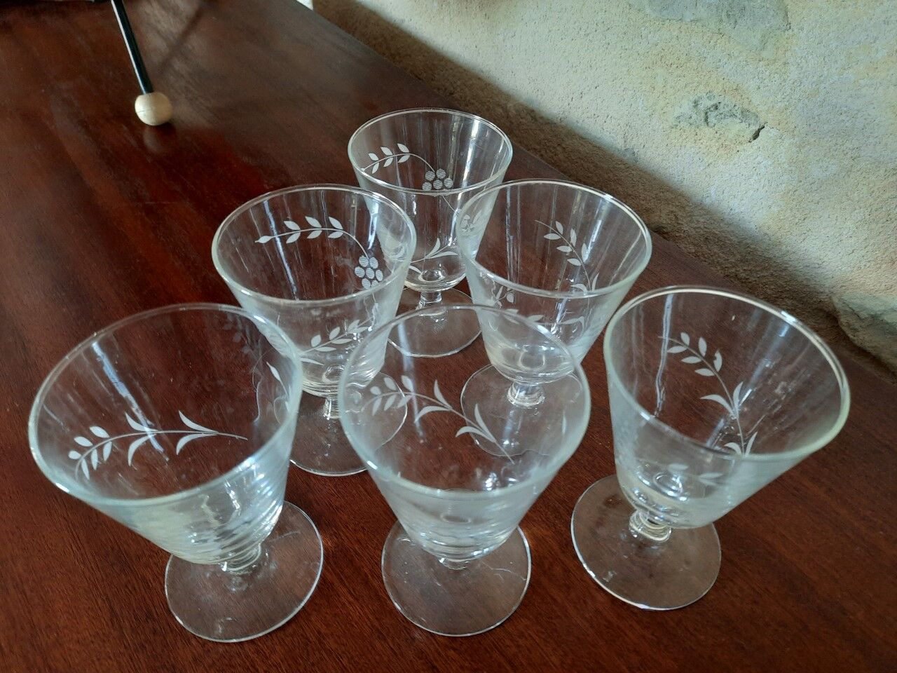 Set of 6 antique engraved glasses