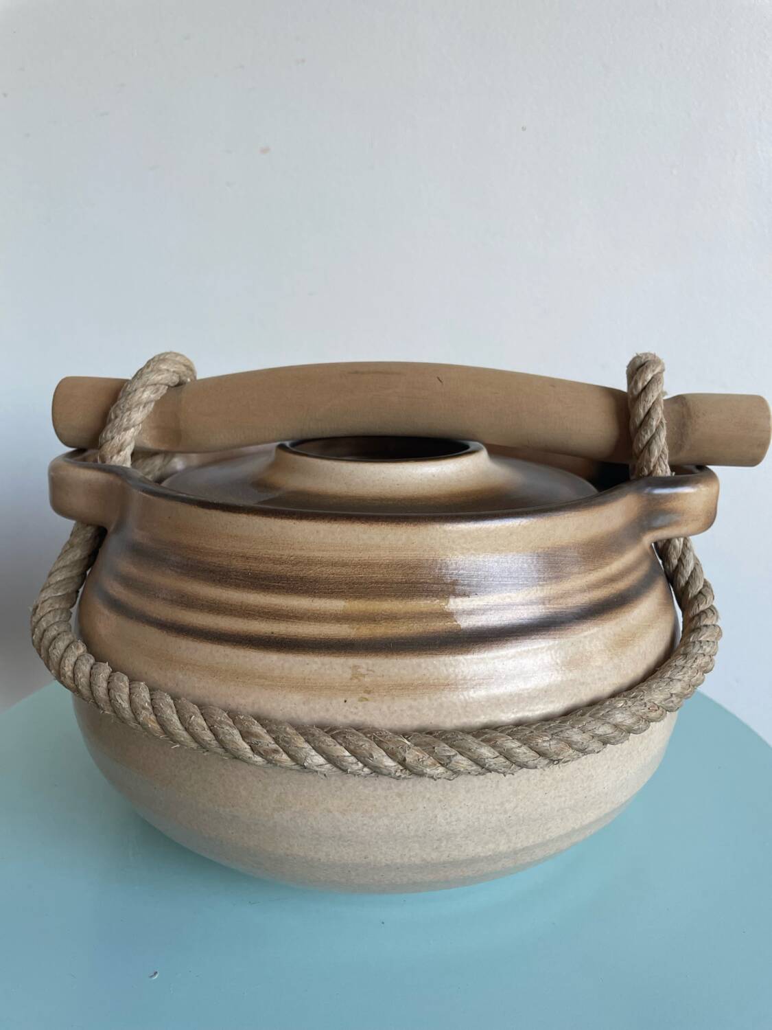 Roped soup tureen in stoneware from the potters of the Salins-les-Bains Abbey