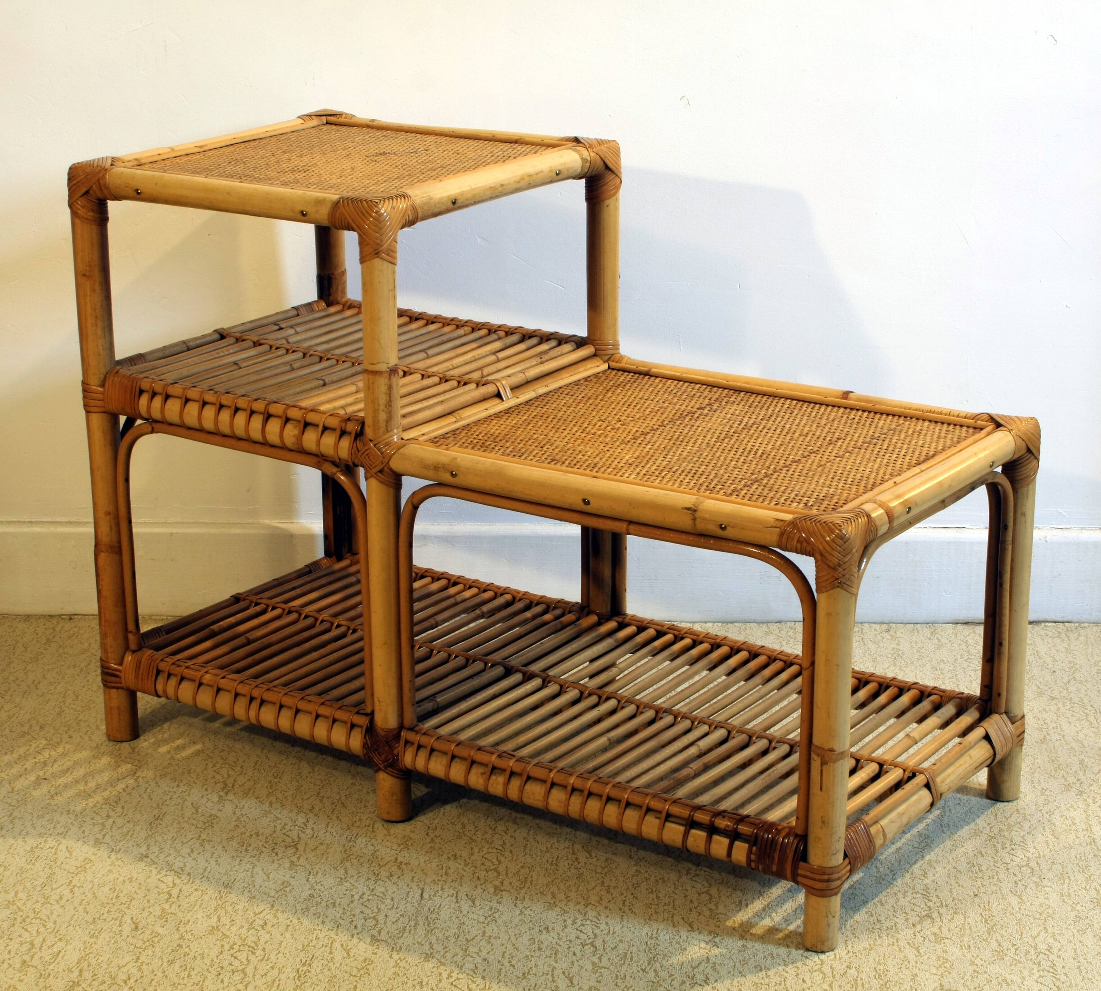 Two-tier rattan low cabinet