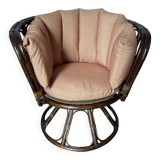 Fauteuil pivotant rotin et osier vintage