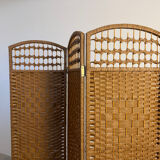 Vintage rattan and woven wicker screen – 3 panels – 1970s