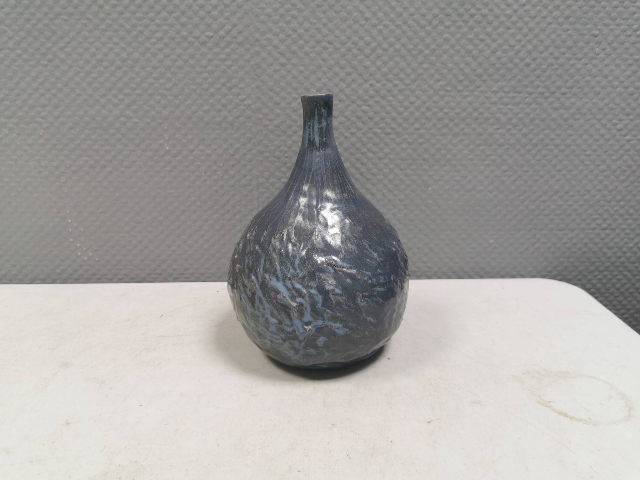 Pauline Toynbee vase, Textured Blue Crystal Glaze Organic Shape, 1980s