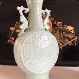 Bianhu Gourd Vase with handles Celadon porcelain/Relief decorations/China Qing dynasty late 19th century