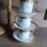3 litre cups and saucers Empire gilded porcelain, Limoges 1950