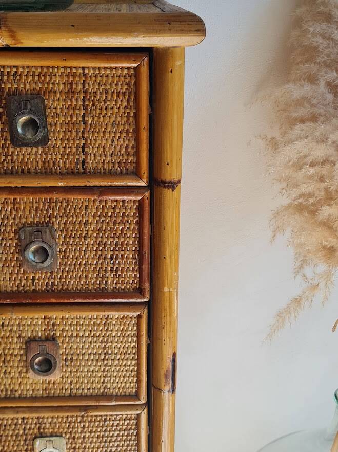 Rattan chest of drawers circa 1970, Dal Vera