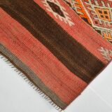 Turkish Red & Brown Striped Vintage Kilim Rug, 87x127Cm