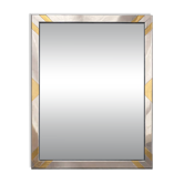 Miroir mural facetté moderniste en acier et laiton, cadre géométrique en métal mixte 1970s
