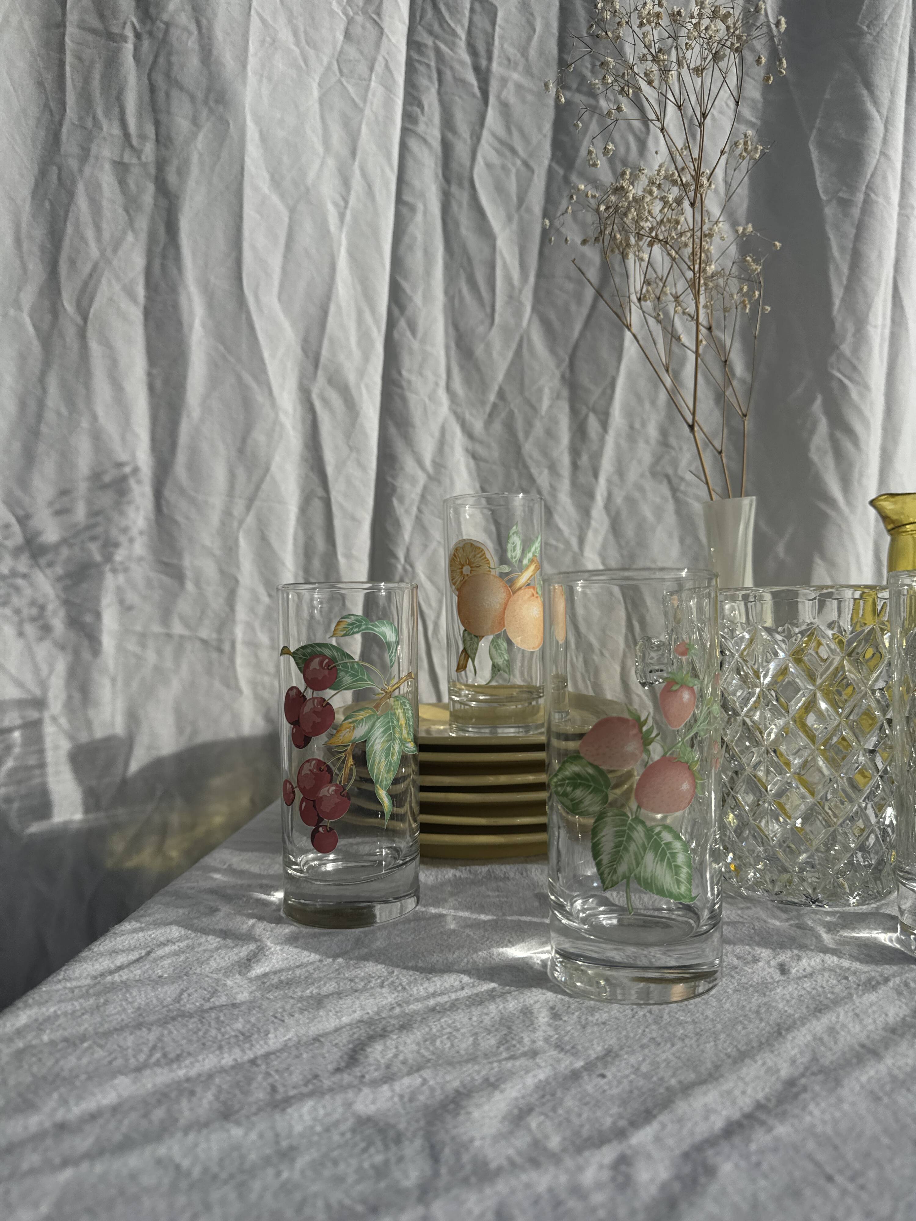 Lot de 5 verres vintage à motif de fruits