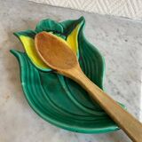 Spoon rest or pocket tray with tulip decor signed Vallauris
