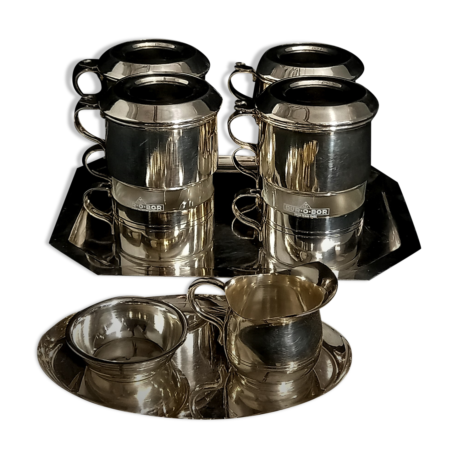 Ensemble de tasses café-filtre dur-o-bor avec sucrière et pot de lait