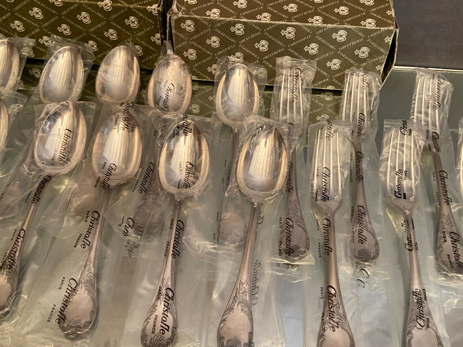 12 large spoons 12 forks silver metal Christofle Marly in blister