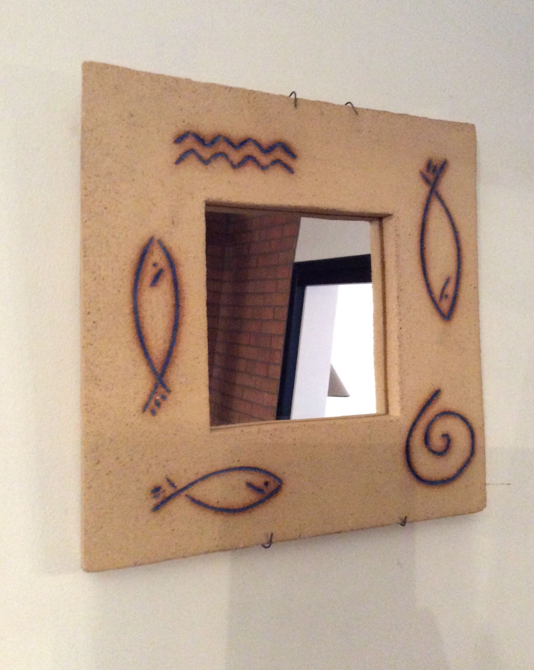 Vintage mirror of the 70s and 80s in concrete signed