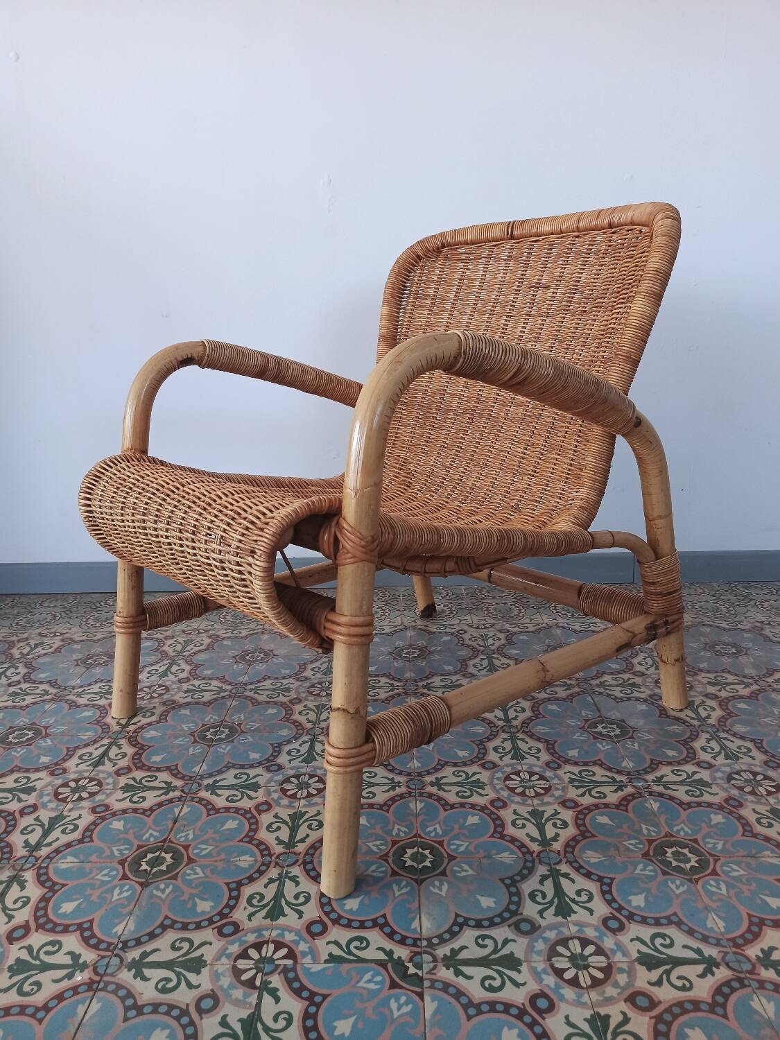Fauteuil en rotin et bambou, 70's