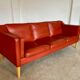 Vintage Danish mid-century Mogens Hansen 3 person cognac leather sofa