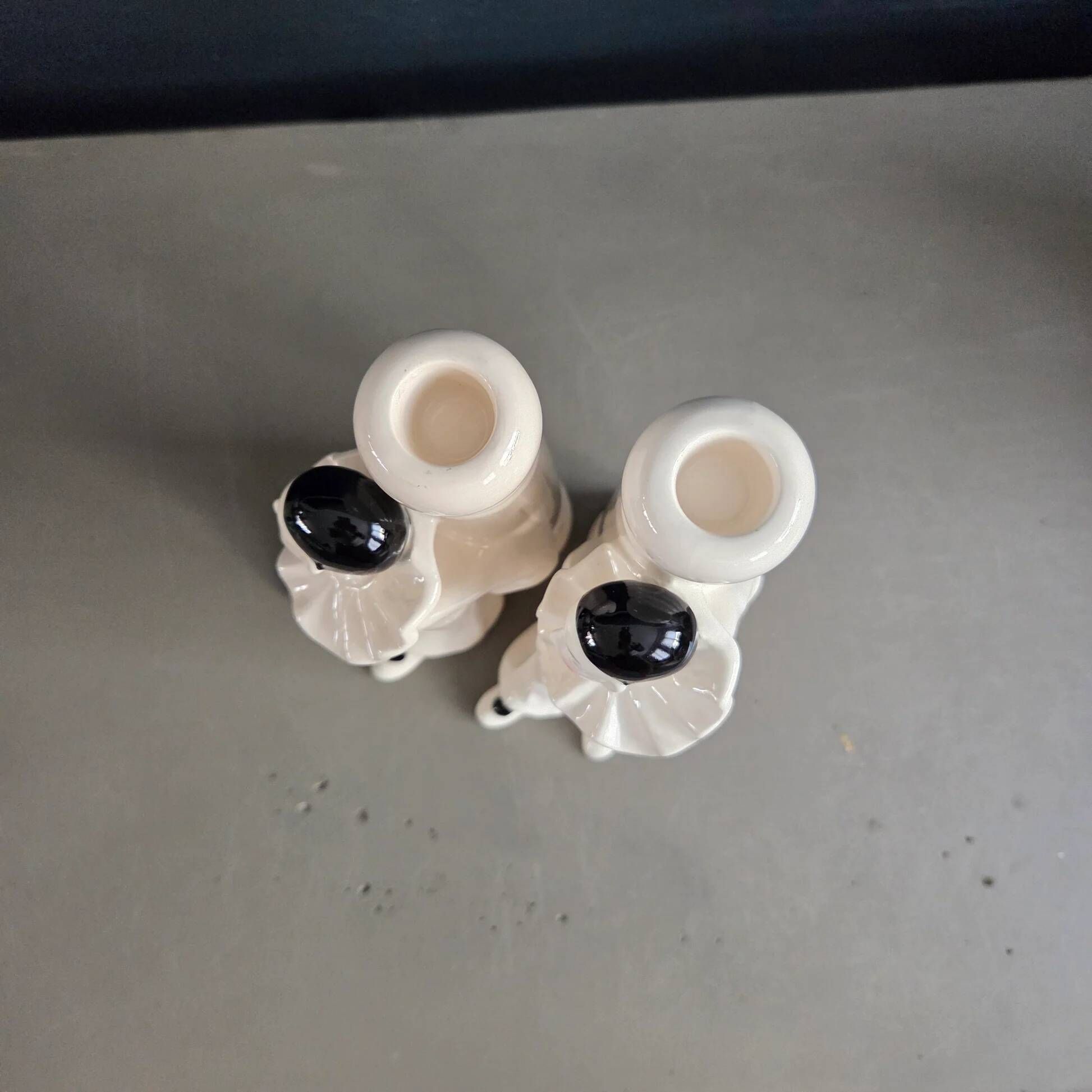 Pair of Pierrot candlesticks in earthenware - 1980s