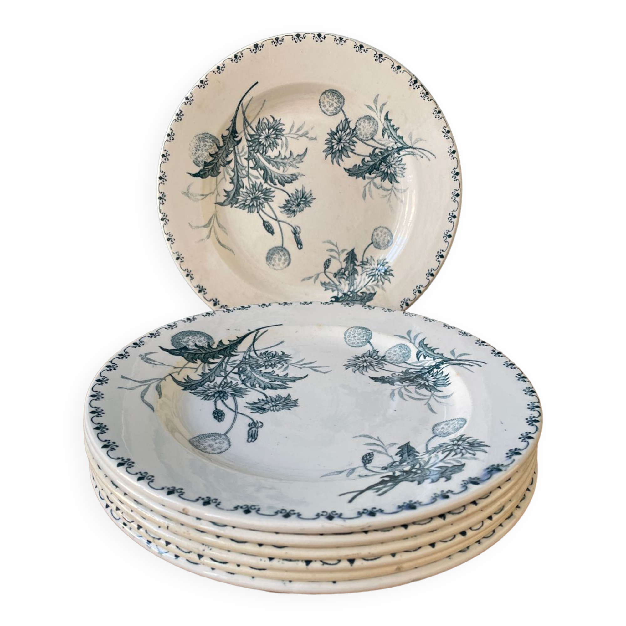 Set of 7 flat plates Terre de Fer XIXth "Madrid"