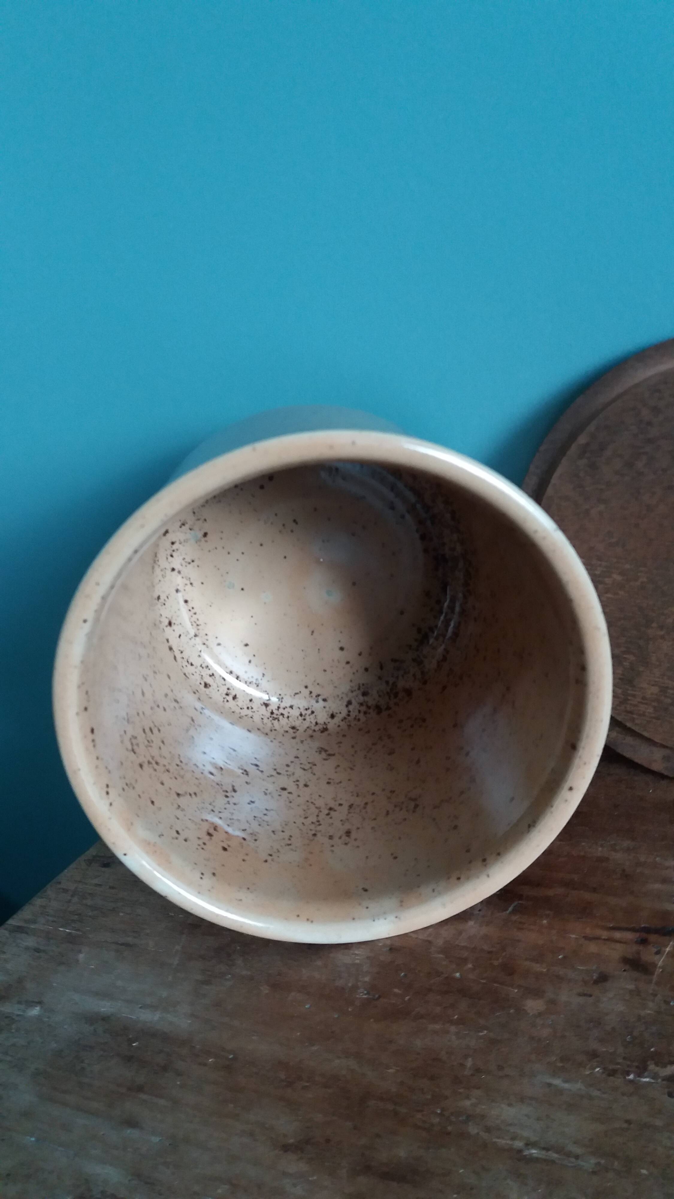 Ceramic and wood covered pot/tabletop bin