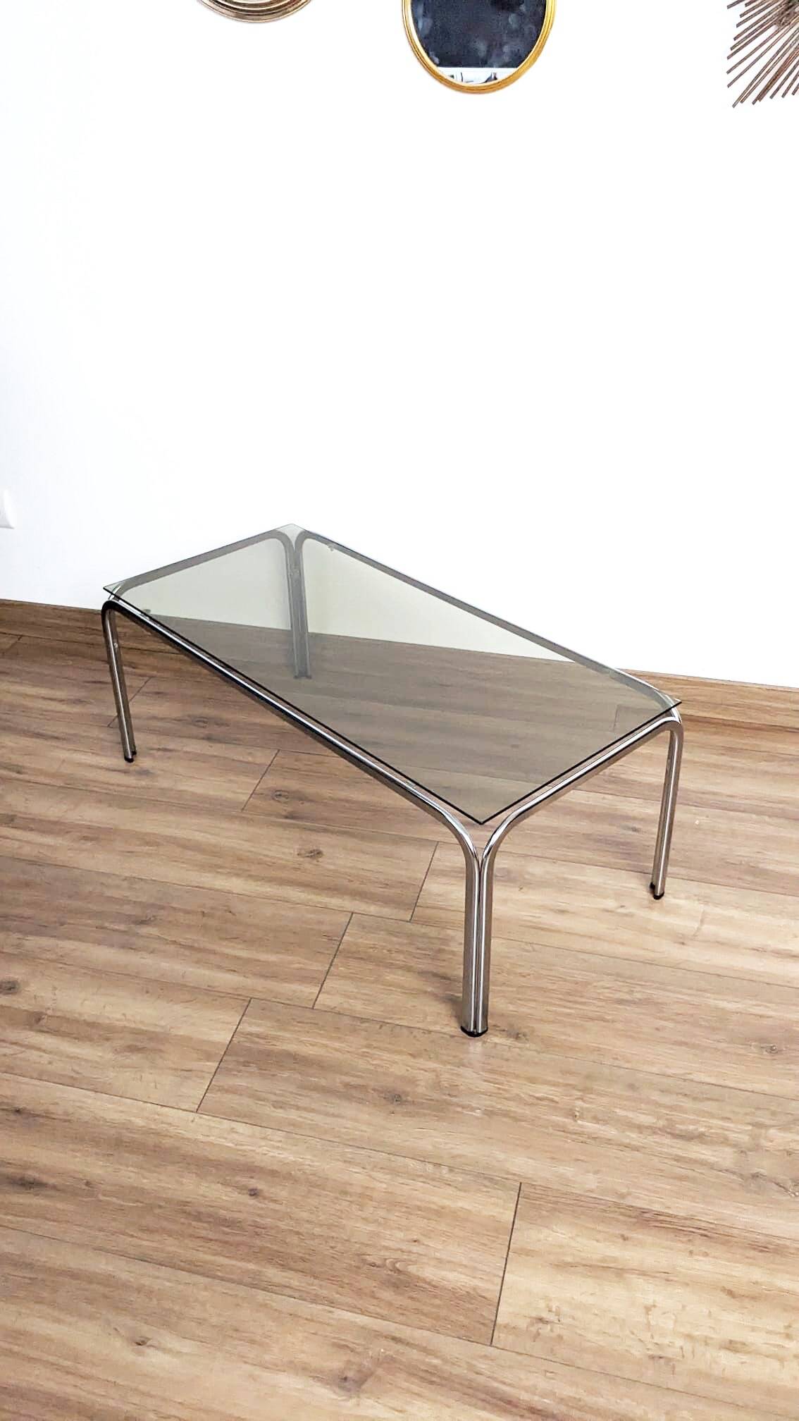 Vintage chrome and smoked glass coffee table