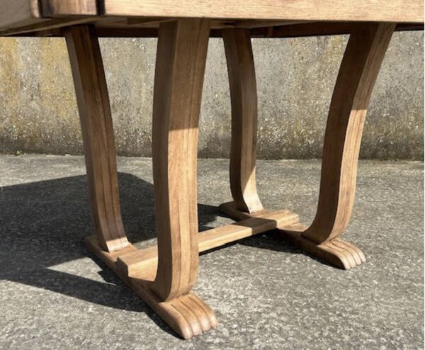 Table à manger, années 30 / 40, Art Déco, à allonges, bois massif, extensible, pieds lyre, pattes de
