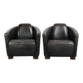Vintage set of 2 cowhide leather armchairs in Aviator design
