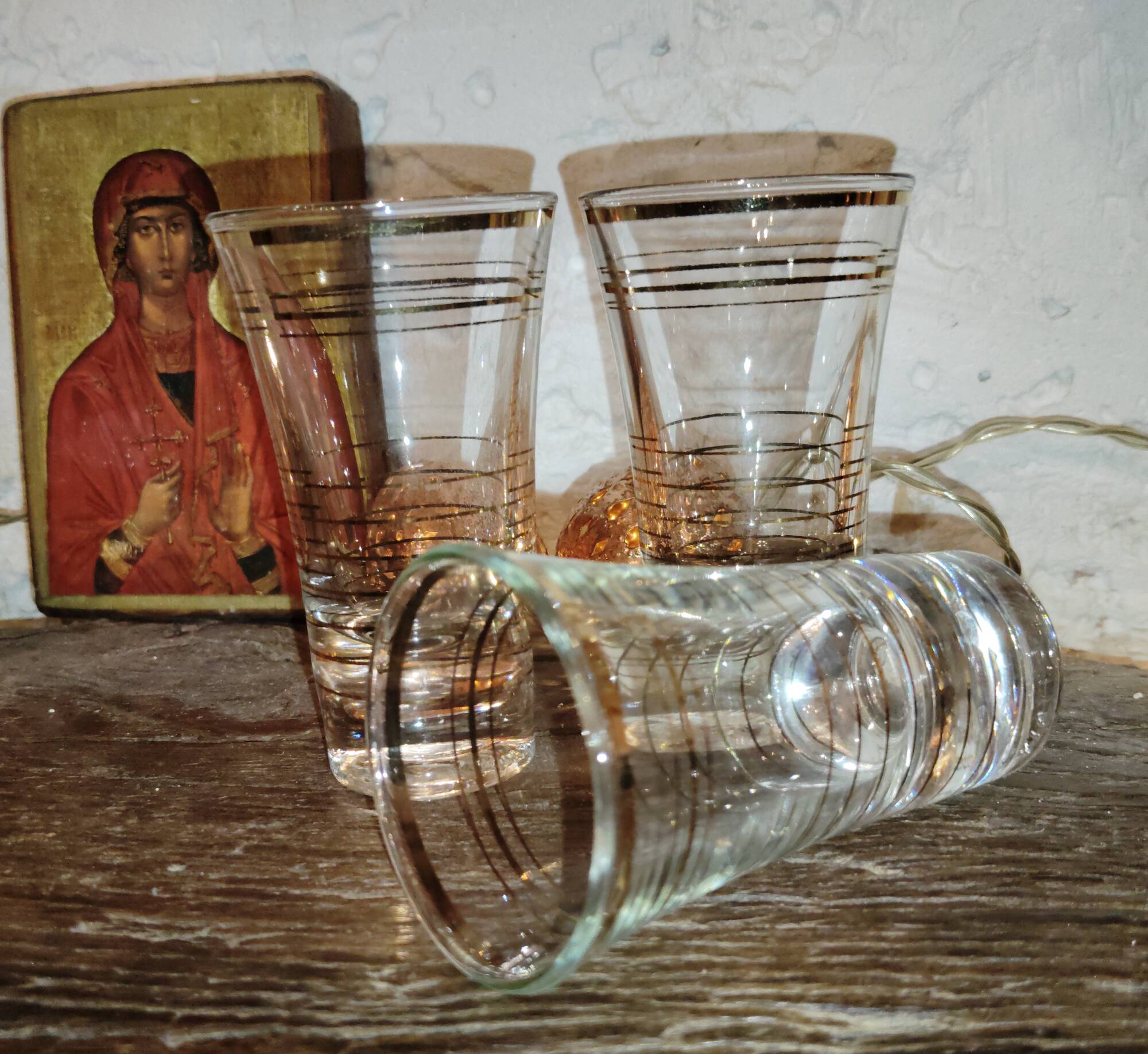 Set of 3 Art Deco Fired Wine Glasses - 1940 Certified - Gold Filled - French