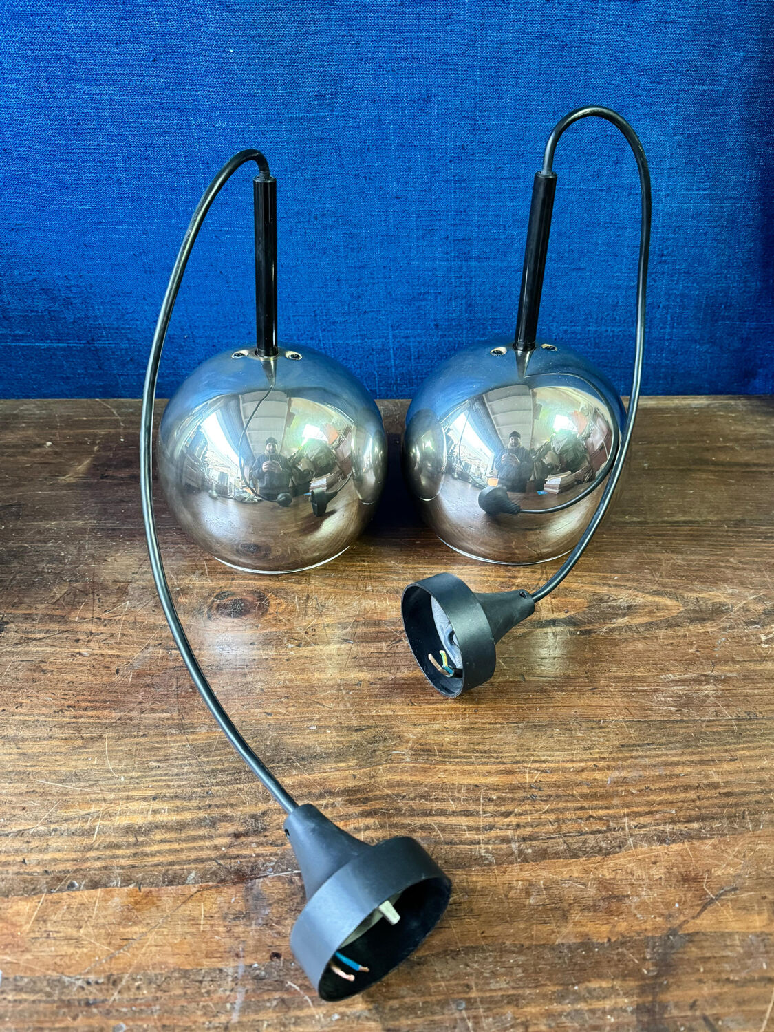 Pair of vintage Space Age pendant wall lights, "Eyeball" model, 1970s