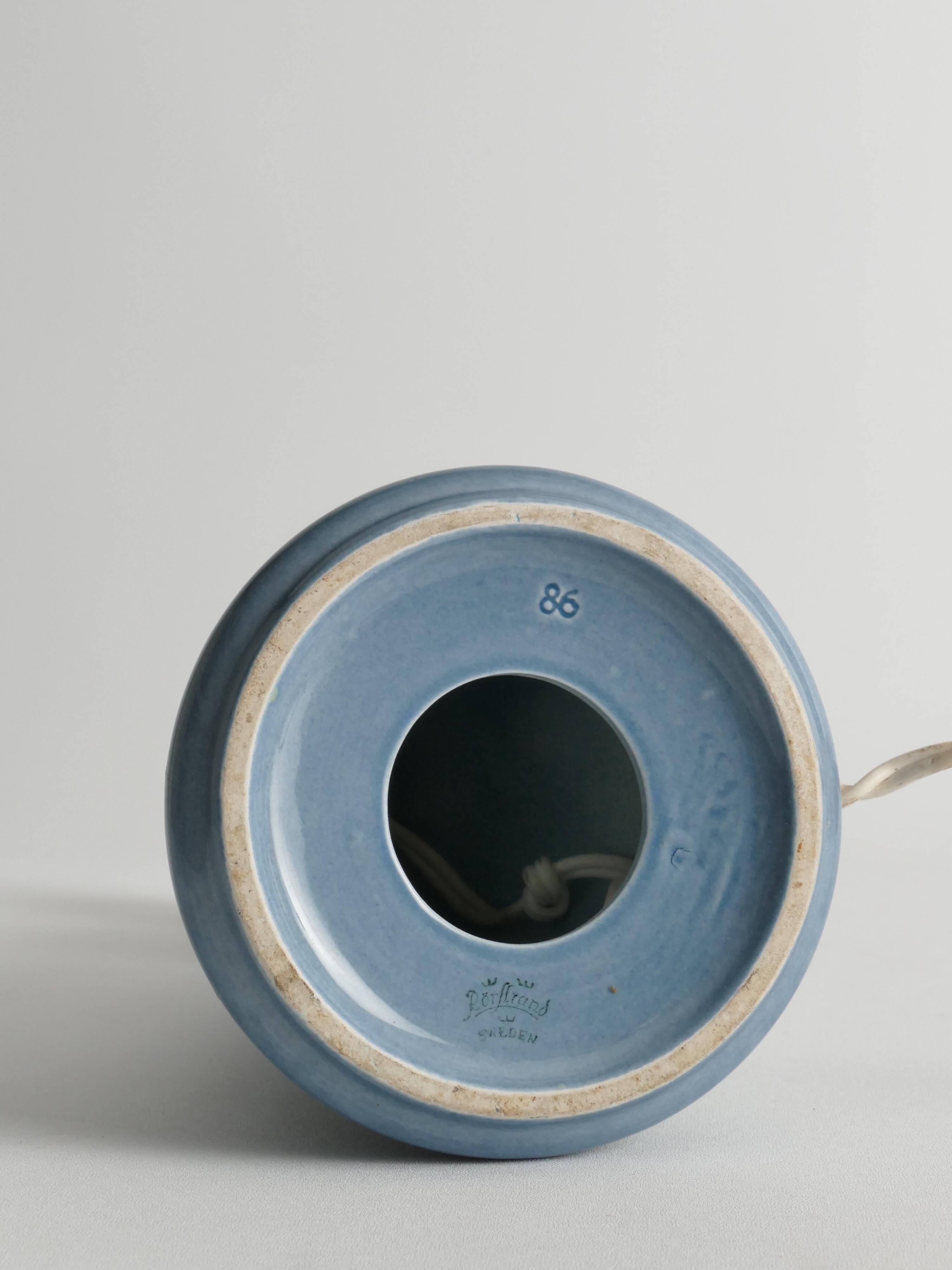 Dusty Blue Ceramic Table Lamp by Rörstrand, Sweden 1980s