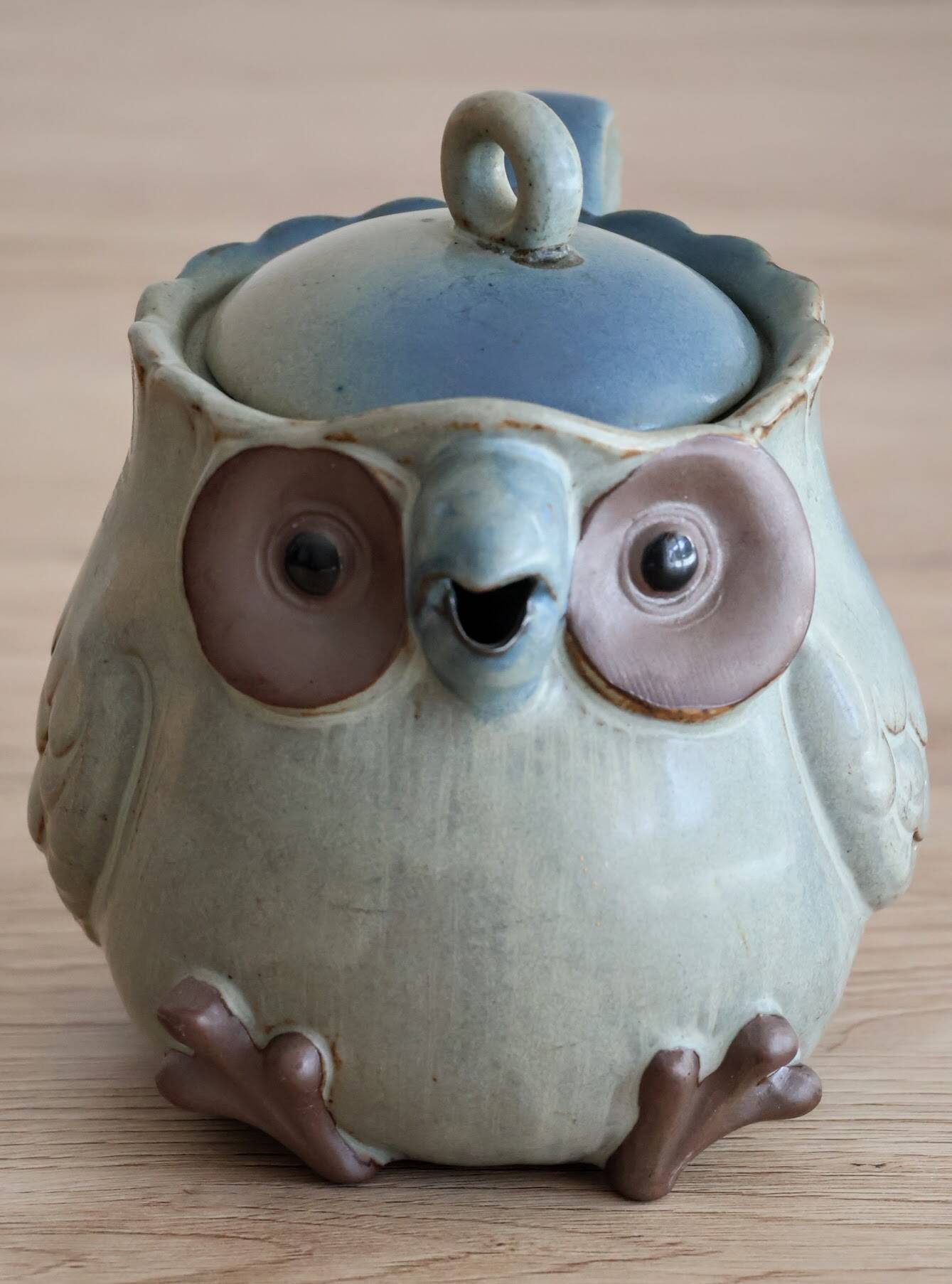 Japanese owl teapot in vintage stoneware