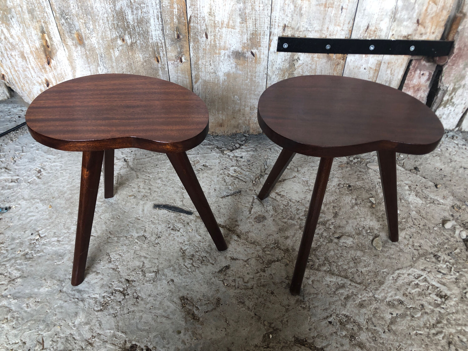 Pair of bedside table scandinavian tripod wood vintage #a240