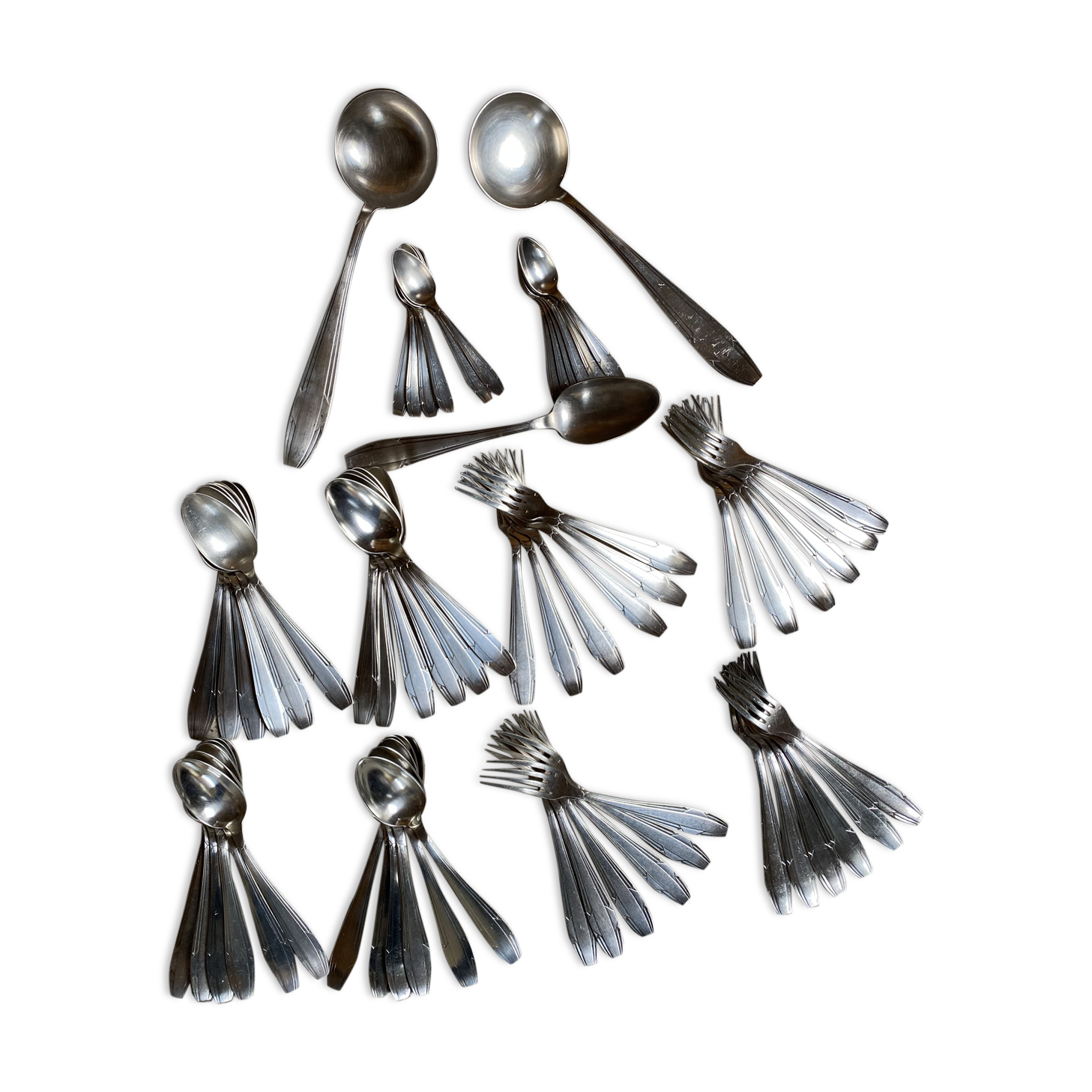 Silver metal cutlery art deco 63 pieces