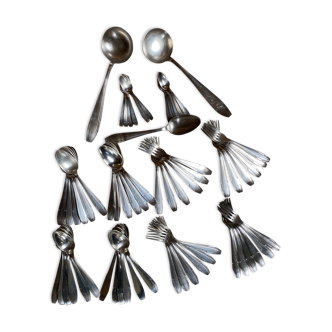 Silver metal cutlery art deco 63 pieces