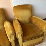 Pair of vintage yellow velvet armchairs