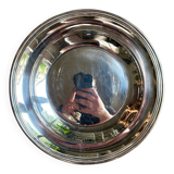 Round, hollow silver-plated metal dish
