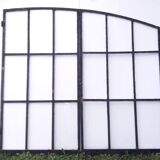 Industrial arched metal window L128xH114 19th century glass roof 2 leaves