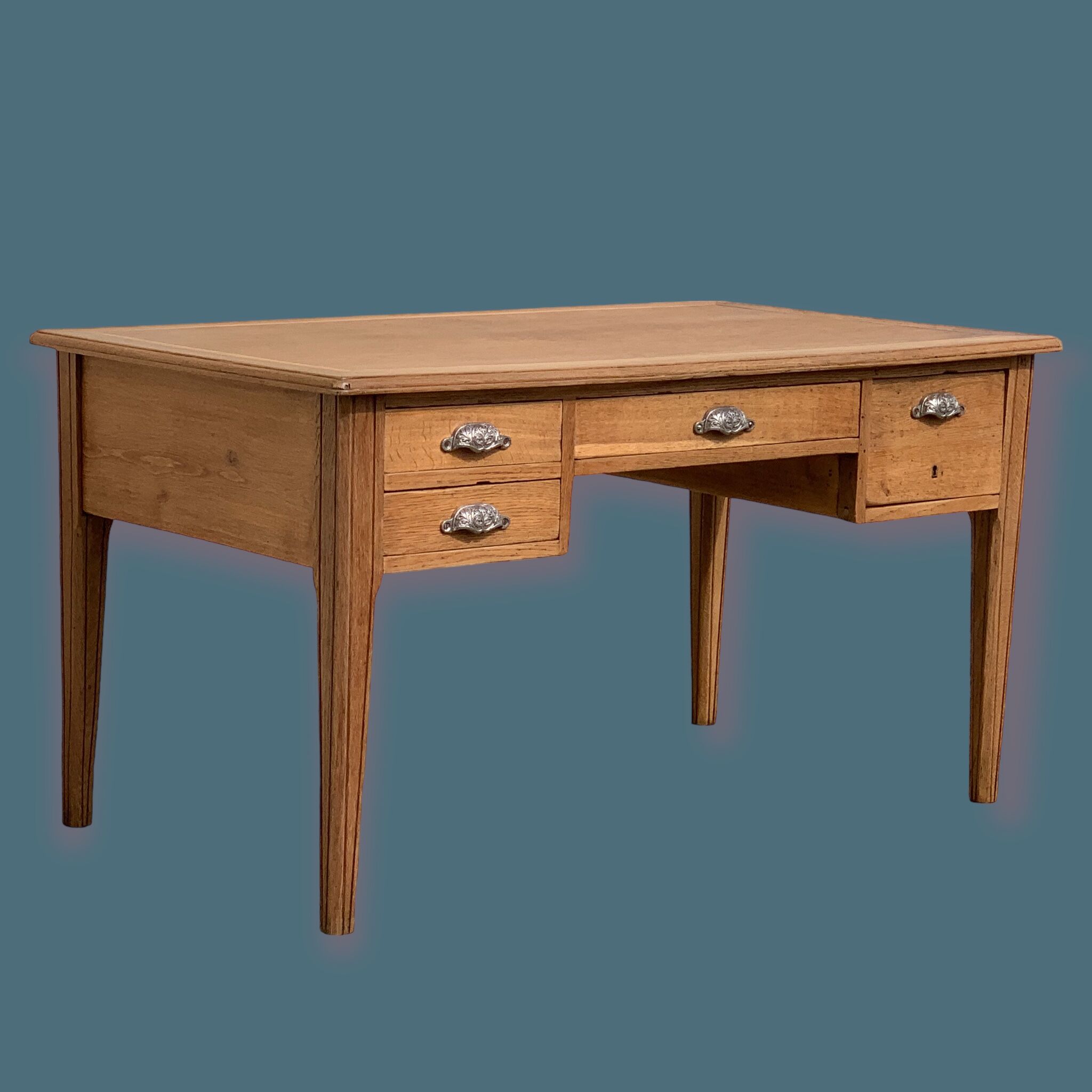 Solid desk in raw oak handles art deco shells