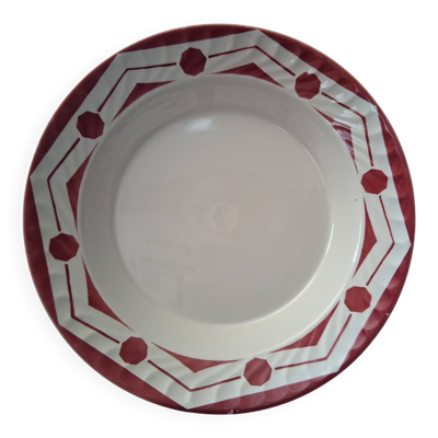 Grande assiette creuse ciboulette Digoin Sarreguemines art deco géométrique