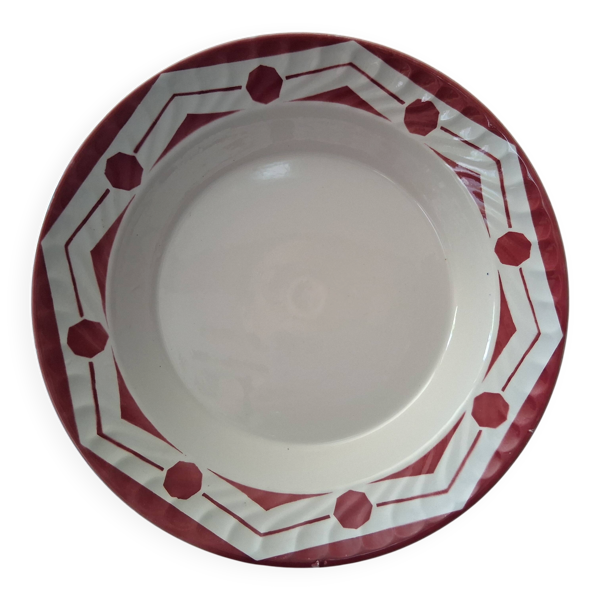 Grande assiette creuse ciboulette Digoin Sarreguemines art deco géométrique