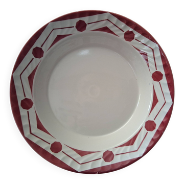 Grande assiette creuse ciboulette Digoin Sarreguemines art deco géométrique