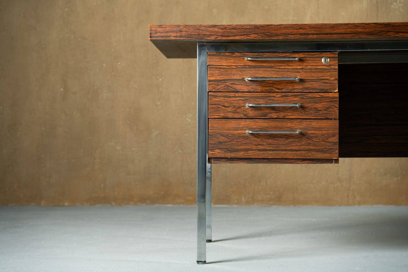 Mid-century rosewood and metal desk, Denmark 1970s