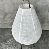 Small Japanese-style table lamp in linen, metal and rattan in the shape of a drop H50 D30